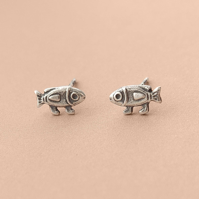 Walking Fish Earrings - Fish Sterling Silver Studs  - Fish  With Legs Earrings - 925 Silver Earrings
