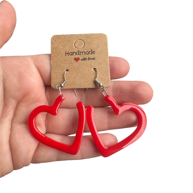 Resin Open Heart Earring - Red