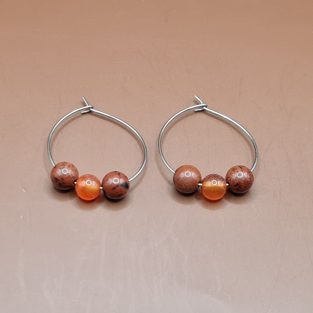 Créoles Cornaline - obsidienne acajou