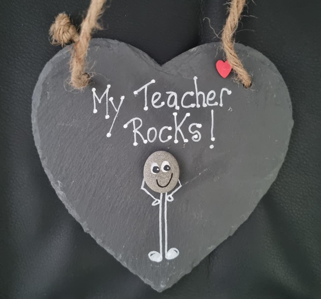 &#039;My Teacher Rocks&#039; Pebble Art Slate 
