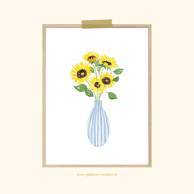 Affiche aquarelle 30x40 cm Bouquet TOURNESOLS