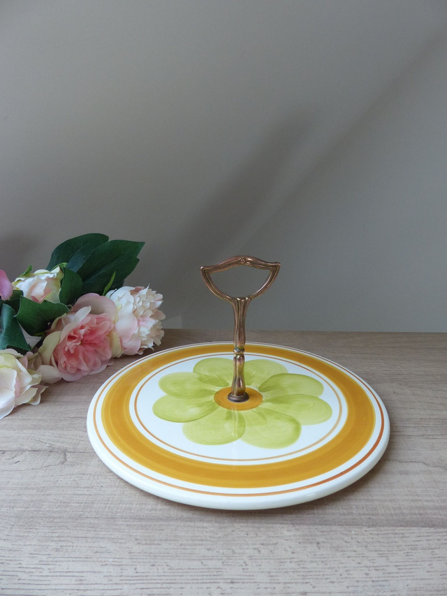 Ancien Plateau à Fromages décor fait main faïence de Salins France Décoration Cuisine Bohème Vintage, Plat à Fromages Décor Seventies