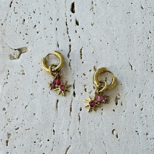 Oorbellen ster roze/goud 
