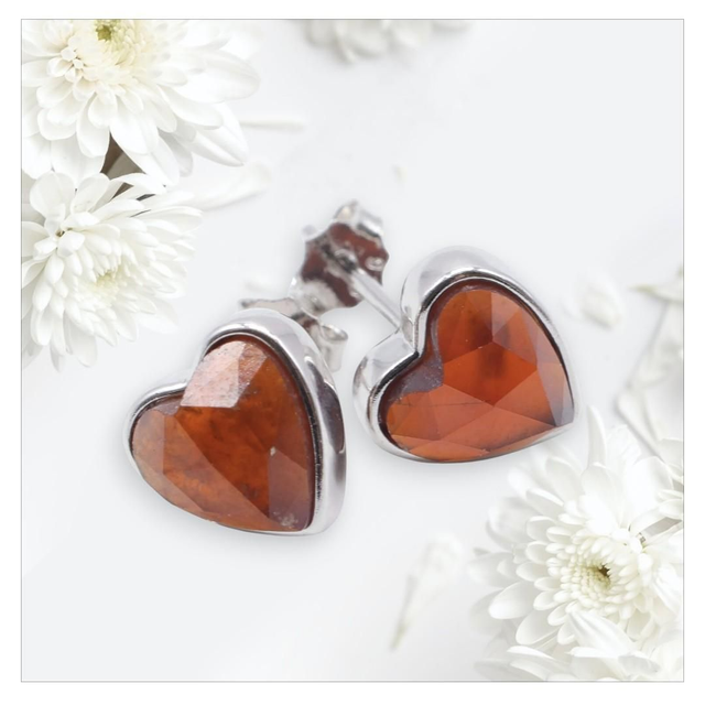 "Grenat" - Boucles d'oreilles argent 925 coeur
