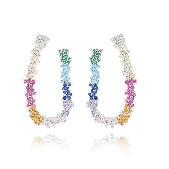 Brinco Colorido Cravejado - Ródio