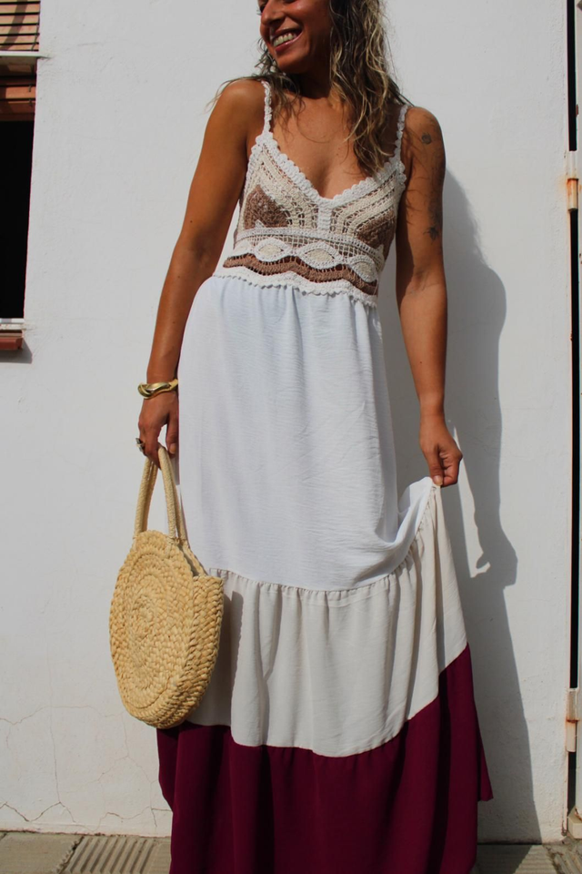 Vestido Boho Chic Blanco/Buganvilla