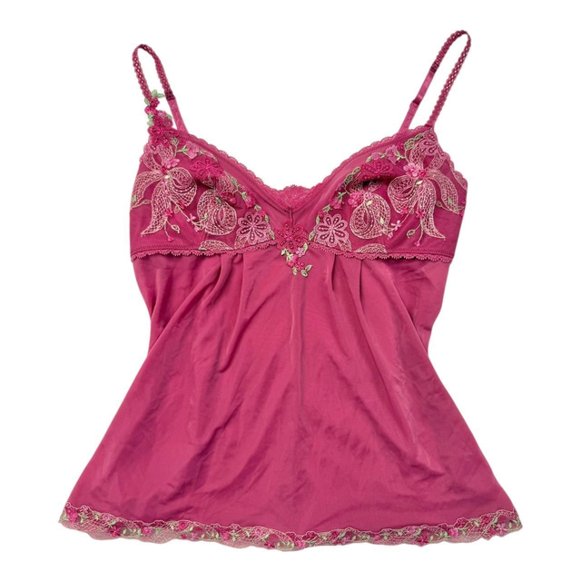 Japanese brand coquette pink bow and floral  embroidered cami 