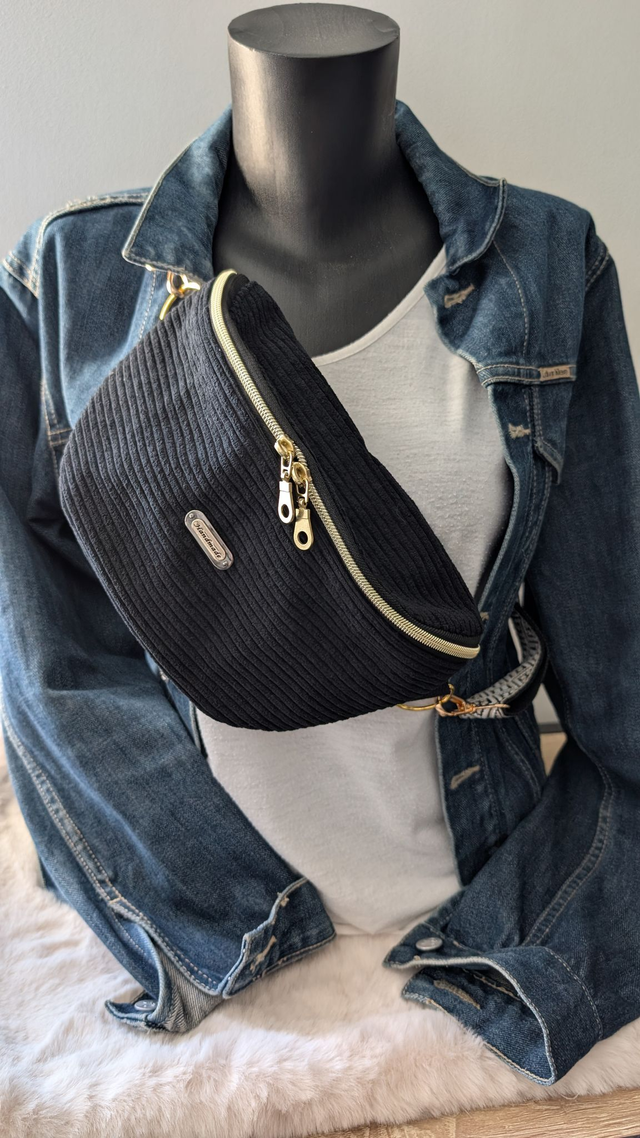 Sac Banane en Velours Côtelé noir