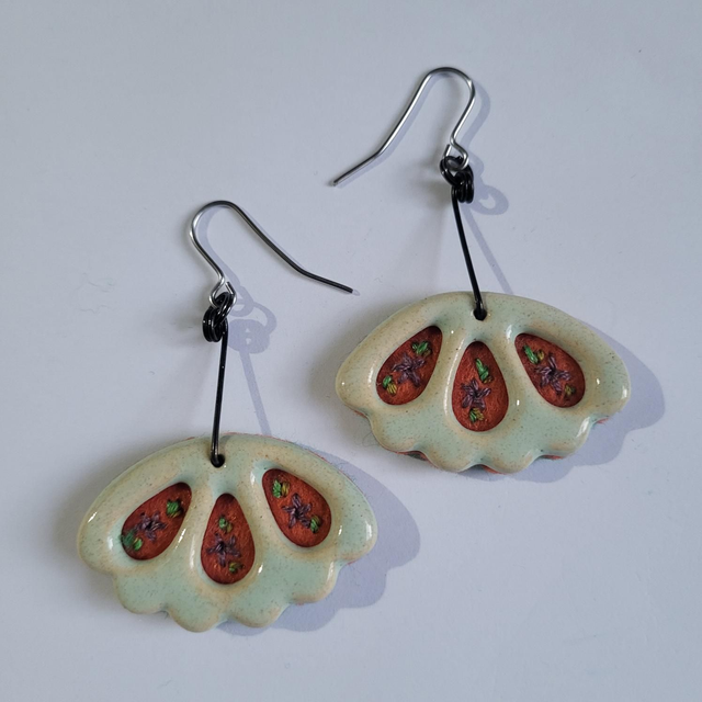 Embroidered Garden Drop Earrings - Stone &amp; Orange