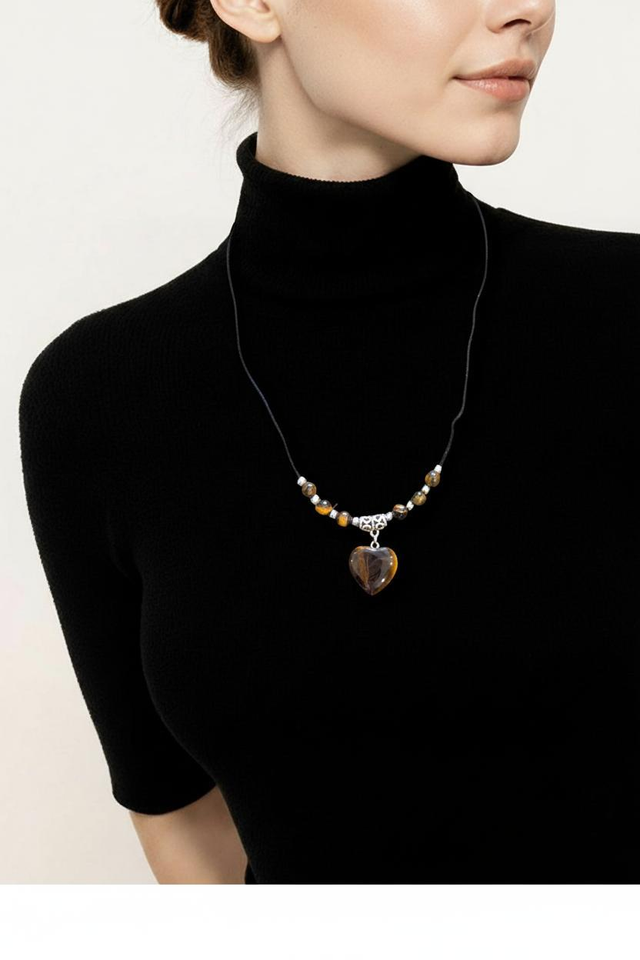 "Oeil de tigre" - Collier réglable sur cordon