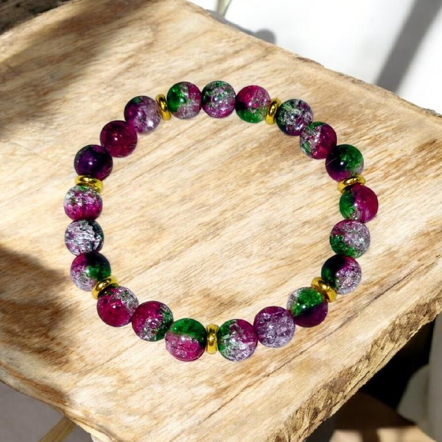 "Framboise givrée" - Bracelet perles en résine - 15 cm