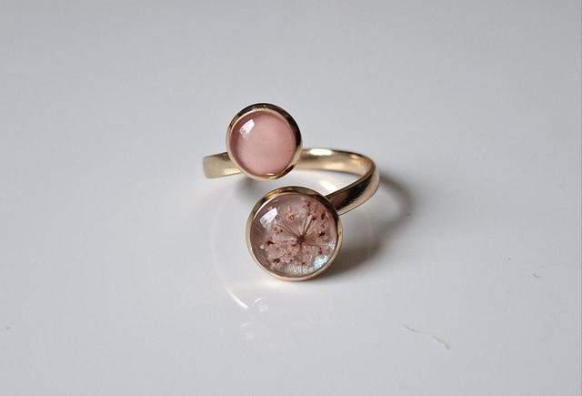 Bague "Duo Flora" Fleurs naturelles séchées, Acier inoxydable 