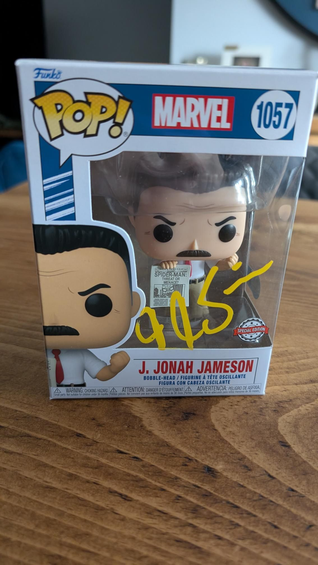 Funko Pop Marvel Spider-Man J Jonah Jameson 1057 Signed By JK Simmons with Beckett Authentication