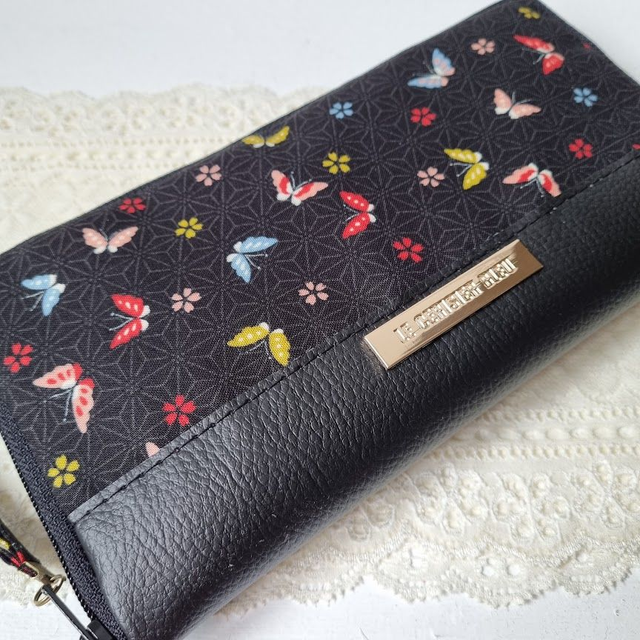 Portefeuille long zippé "Mei" simili cuir noir