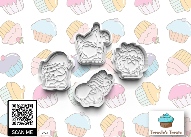 Christmas Gnomes Fondant/cookie stamps with cutters 0732