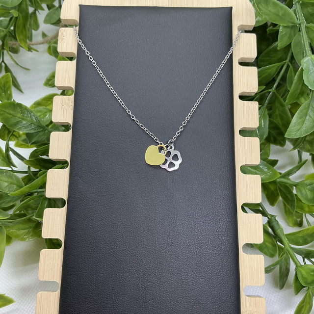 Collier Double Pendentif Cœur et trèfle (Bicolore)