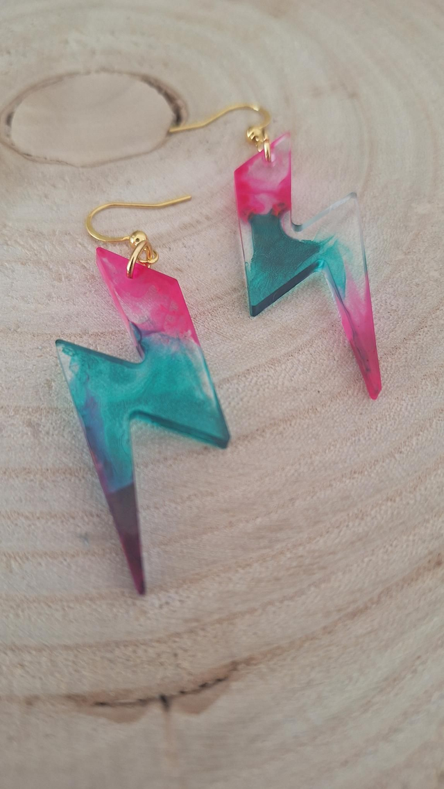 Boucles d'oreilles éclairs rose/vert