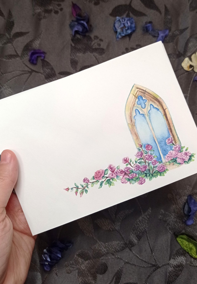 Papier à lettres gothique aux roses – Set artisanal fantasy