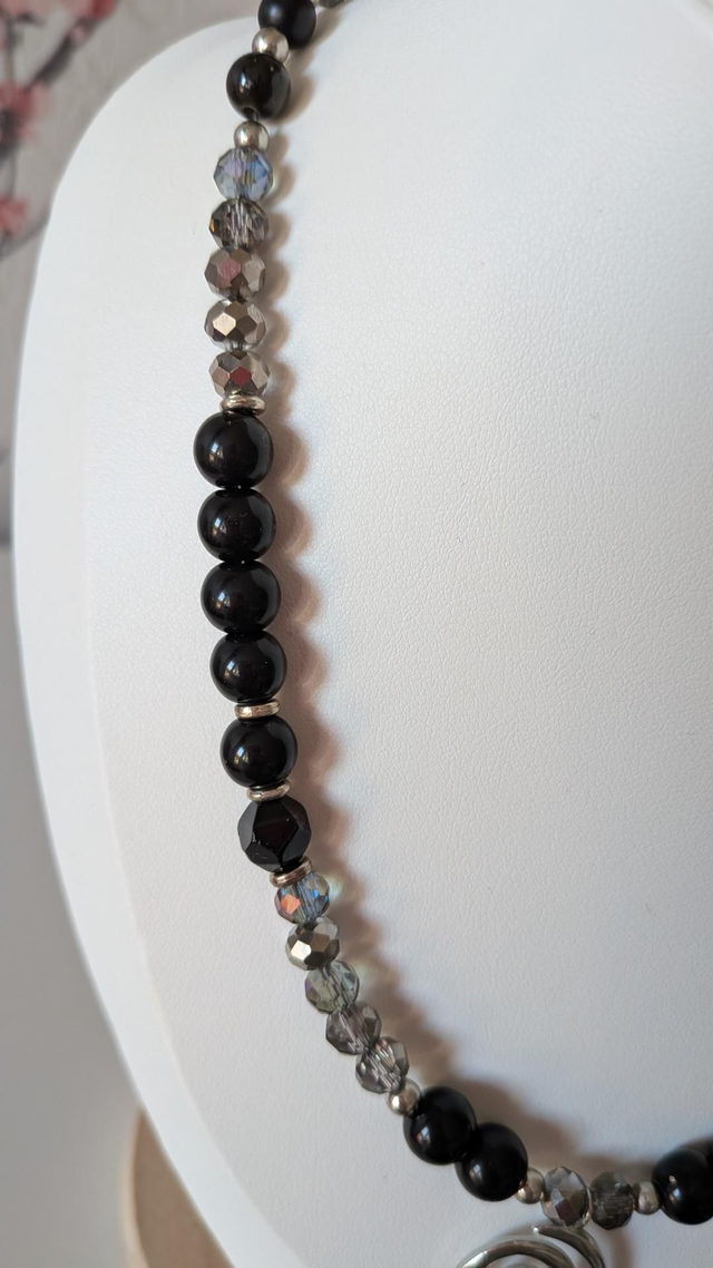 Gothic black tourmaline beaded necklace