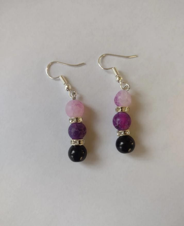 Pretty beaded purple agate Earrings Handmade Silver Dangle hypoallergenic hooks