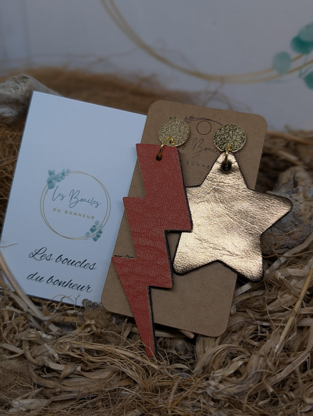 Boucles d'oreilles Asymétrique bronze orange mo636