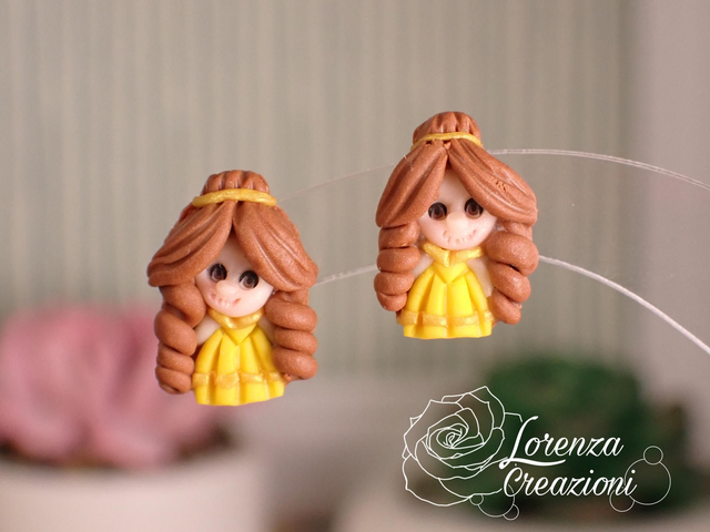 Orecchino a lobo modellato a mano artigianalmente, principessa Belle, la Bella e la Bestia