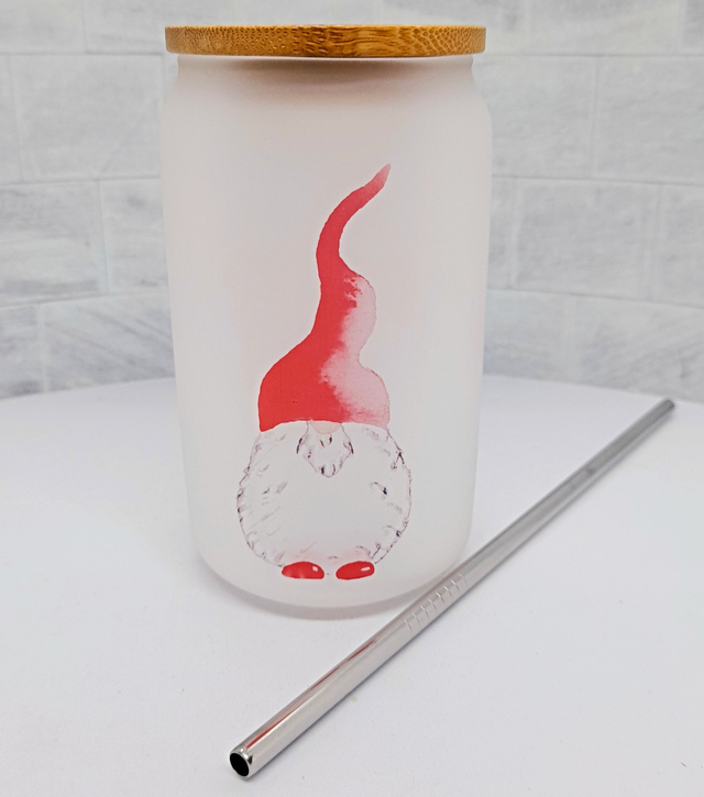 Frosted Glass Tumbler - Santa Gnome