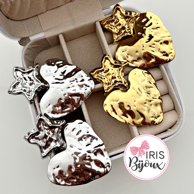 Orecchini stella cuore effetto martellato 