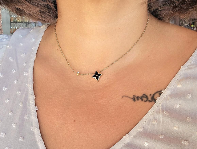 Collier "Flo" en acier inoxydable or avec strass