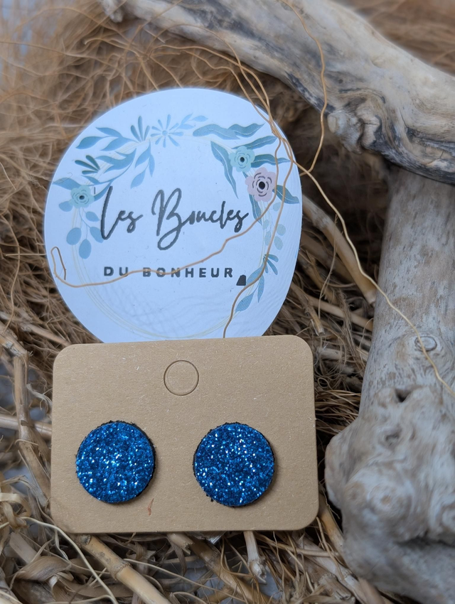 Boucles d'oreilles puces bleu paillettes pu082