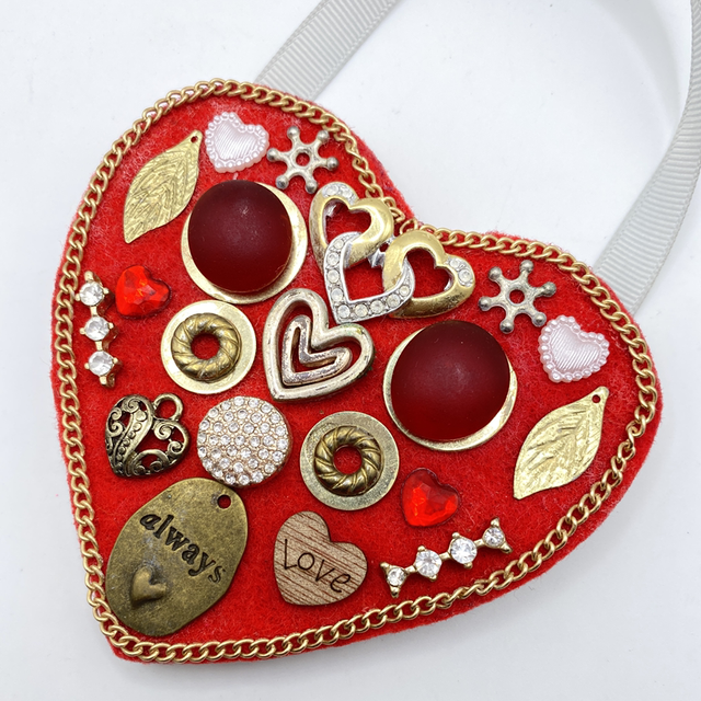 UPCYCLED Jewelled Wooden Heart Hanging decoration
