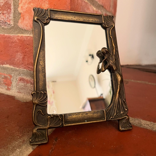A Solid Brass Art Nouveau Period Freestanding Dressing Table Mirror