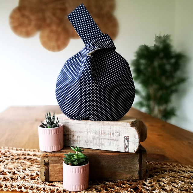 Knot Handbag - Navy &amp; White Circles