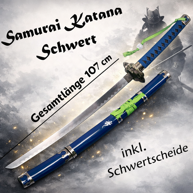 NEU Samurai Katana Schwert blau 107cm groß für Cosplay Sammler Japan Fans LARP Merch Deko