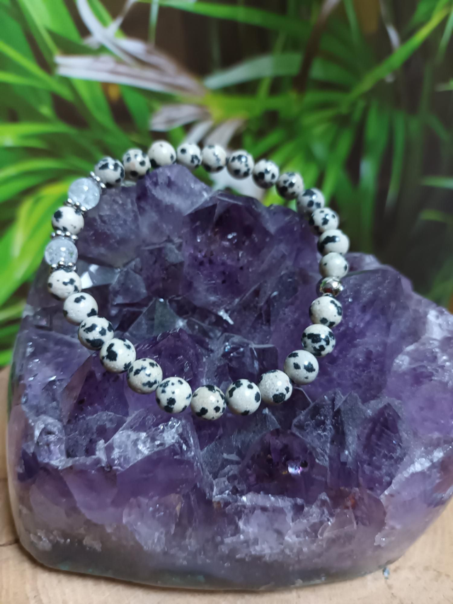 Bracelet en jaspe dalmatien et cristal de roche