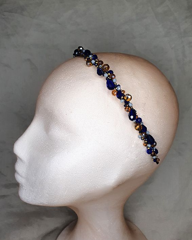 Noite diadema joya cristales azules y dorados