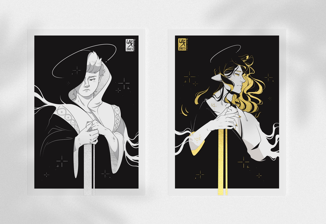 GOLD/SILVER print - Crowley &amp; Aziraphale