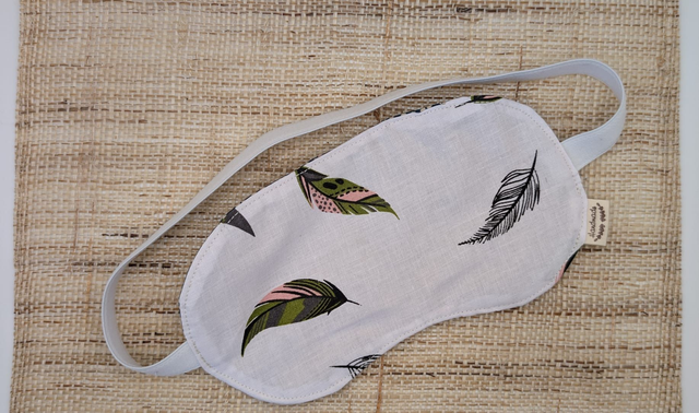 Masque de nuit réversible - Plumes et myosotis bleu - Elastique simple