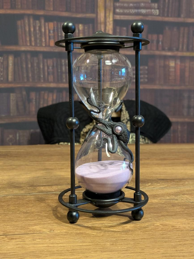 Sablier noir sable lilas 15 min 19.5 x 9.3 cm