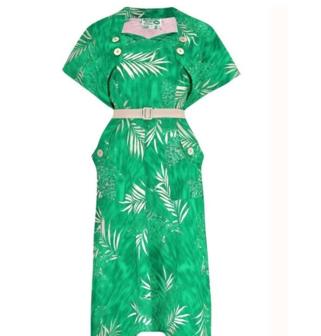 Ensemble Boléro+robe tropical vert 