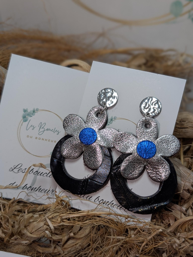 Boucles d&#039;oreilles Baby Marguerite argenté bleu bm206