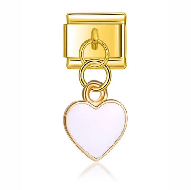 Charm Corazón Blanco colgante Dorado