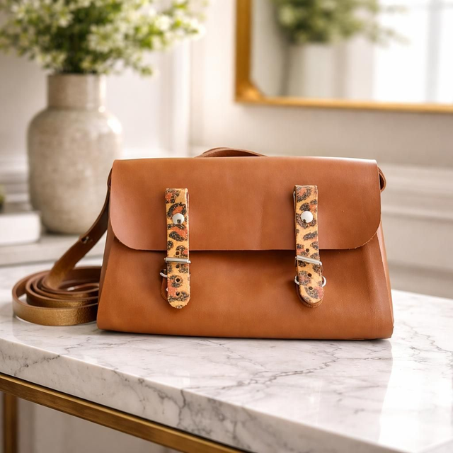 ✨️ PROMO ✨️ Sac cartable en cuir - Marron et Léopard 
