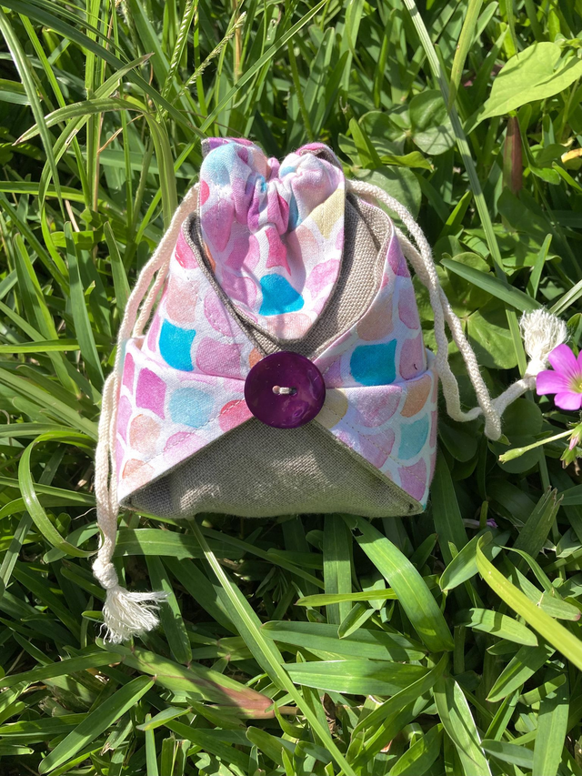 Pochette Origami - Mini - Lin & Coton - Nacre Fuchsia