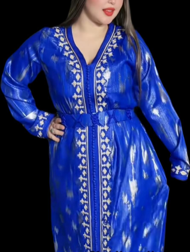 Caftan broche avec ceinture bleu royal 