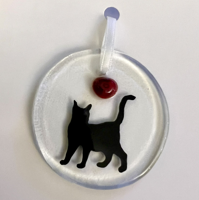 Black Cat Fused Glass Card
