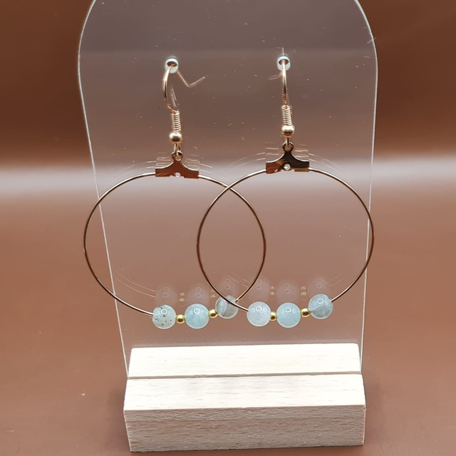 Créoles Aigue marine - labradorite 4 cm