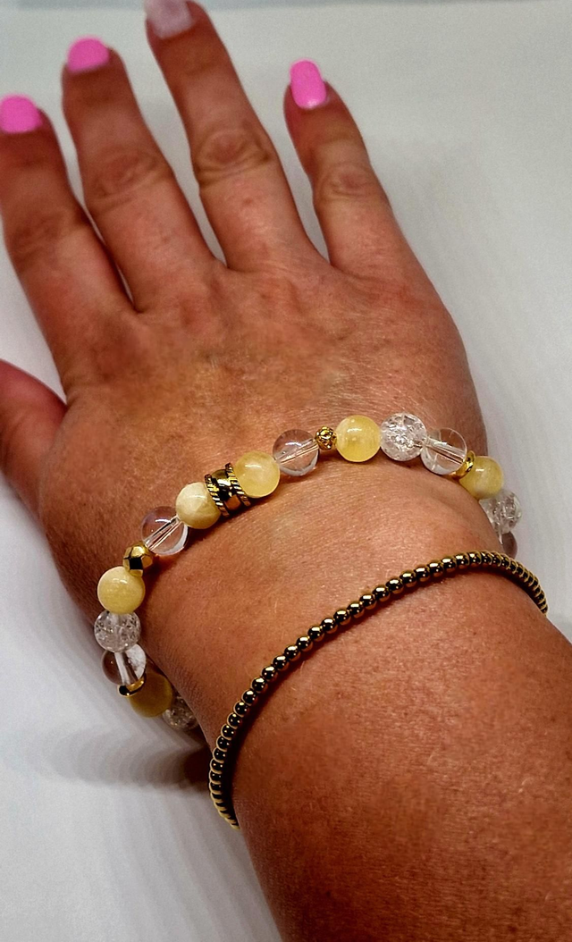 Bracelet Calcite jaune et Cristal de roche en 0,8 cm
