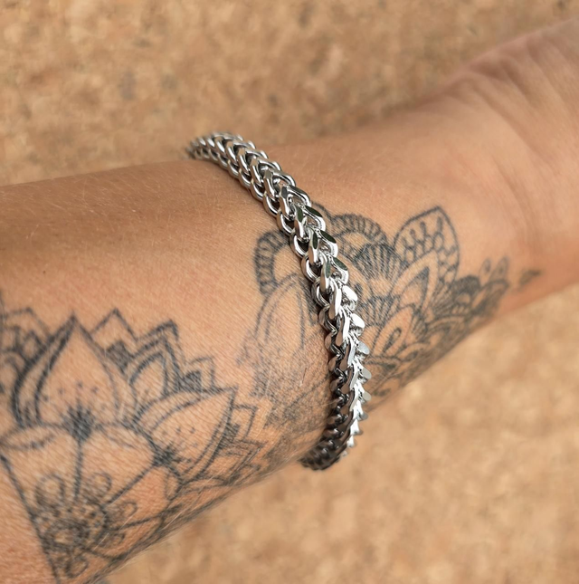 Bracelet/gourmette unisexe maille Gourmette 4 faces 20.5 × 0.5 × 0.5 cm en acier inoxydable argenté (brossé)