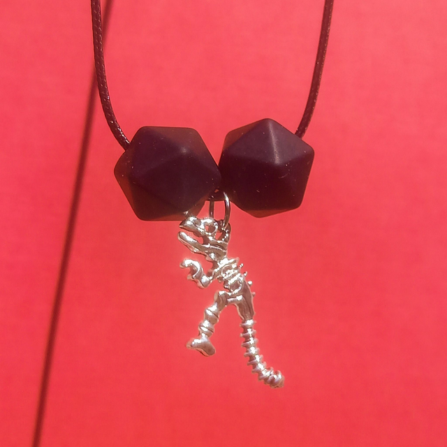 Silver Dinosaur Skeleton - Black Hexagon - Chew Necklace [NL-STM-B-DSK]